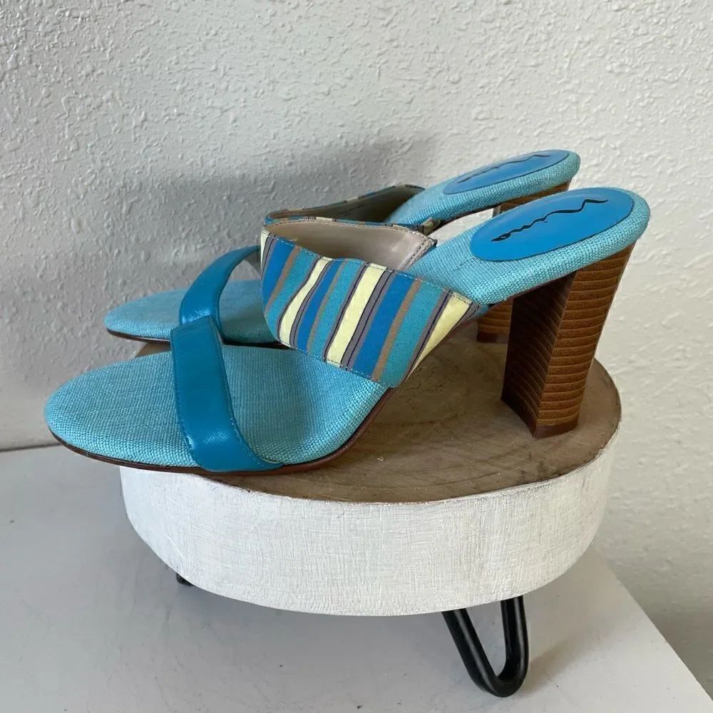 Nina Blue Leather Block Heels Size 8M EUC